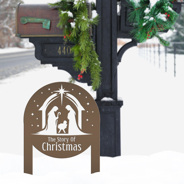 Metal Christmas Nativity Sign - Festive Holiday Display - Manger Scene Decoration - The Story of Christmas Yard Stake - Christian Art Decor