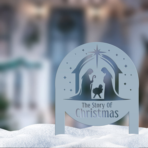 Metal Christmas Nativity Sign - Festive Holiday Display - Manger Scene Decoration - The Story of Christmas Yard Stake - Christian Art Decor
