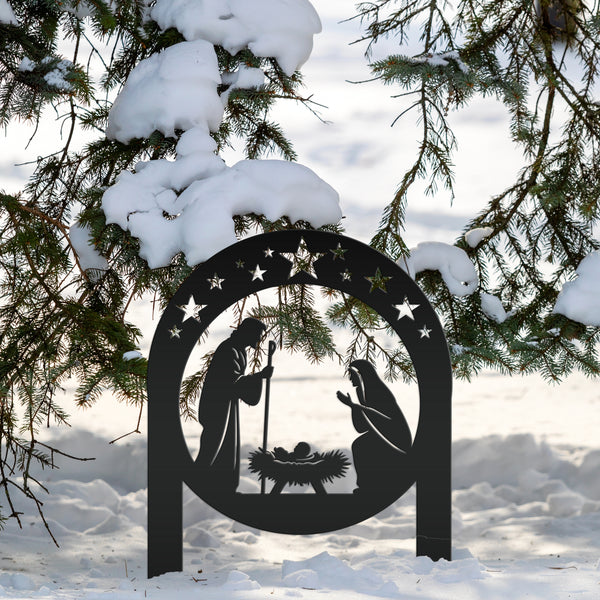 Beautiful Nativity Scene, Mary and Joseph Christmas Sign, Christian Yardstake, Baby Jesus Yard Stake with Stars, Strong Outdoor Decoration