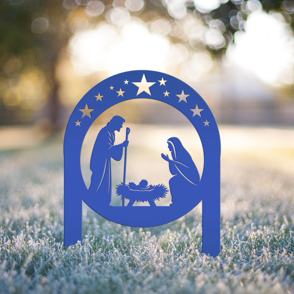 Beautiful Nativity Scene, Mary and Joseph Christmas Sign, Christian Yardstake, Baby Jesus Yard Stake with Stars, Strong Outdoor Decoration