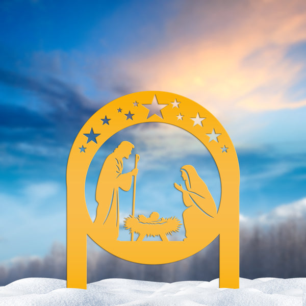 Beautiful Nativity Scene, Mary and Joseph Christmas Sign, Christian Yardstake, Baby Jesus Yard Stake with Stars, Strong Outdoor Decoration