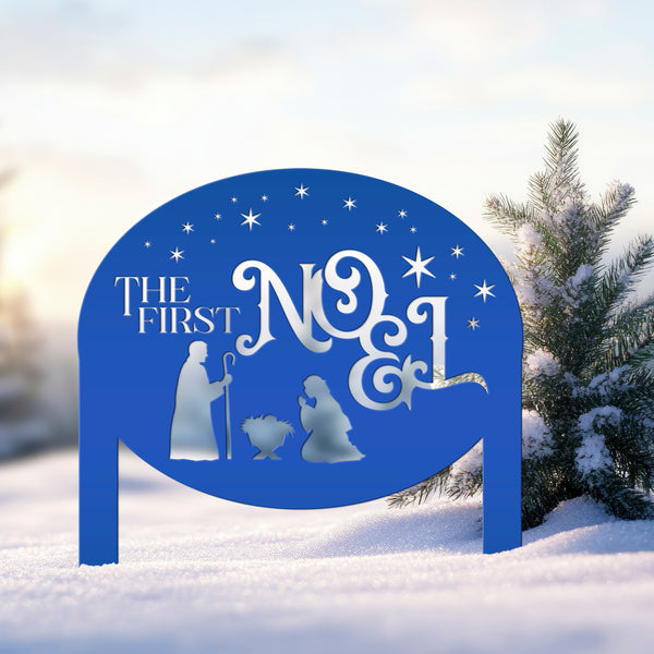 Outdoor Christmas Nativity Yard Stake, The First Noel Sign, Festive Metal Holiday Decor, Lawn Decorations, Manger Scene Decoration