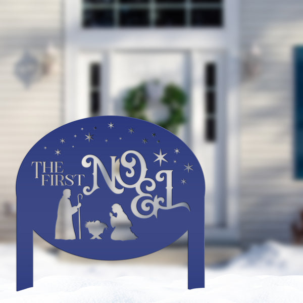 Outdoor Christmas Nativity Yard Stake, The First Noel Sign, Festive Metal Holiday Decor, Lawn Decorations, Manger Scene Decoration