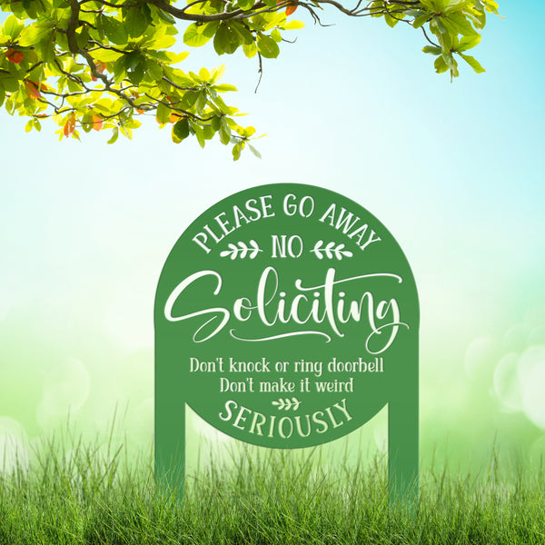 No Soliciting Yard Stake - Funny Metal Sign for Home Decor - Outdoor Garden Decoration - Please Go Away Signs - Unique Housewarming Gifts