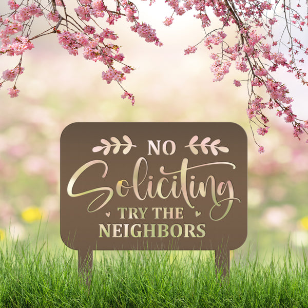 No Soliciting Signage - Humorous Yard Decoration for Outdoor Spaces - Funny Metal Yard Stake - Cute Laser Cut Home Decor - Housewarming Gift