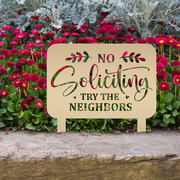 No Soliciting Signage - Humorous Yard Decoration for Outdoor Spaces - Funny Metal Yard Stake - Cute Laser Cut Home Decor - Housewarming Gift