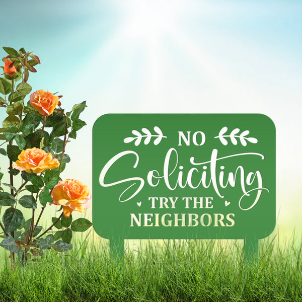 No Soliciting Signage - Humorous Yard Decoration for Outdoor Spaces - Funny Metal Yard Stake - Cute Laser Cut Home Decor - Housewarming Gift