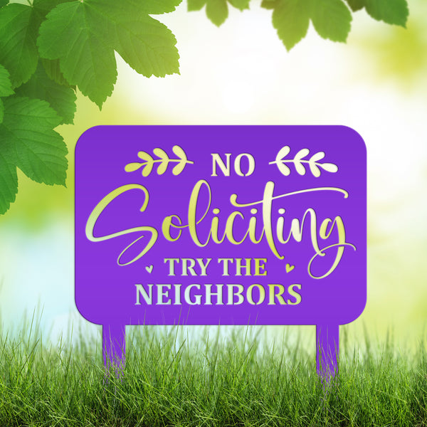 No Soliciting Signage - Humorous Yard Decoration for Outdoor Spaces - Funny Metal Yard Stake - Cute Laser Cut Home Decor - Housewarming Gift