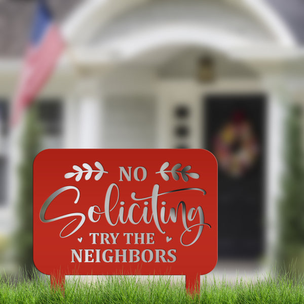 No Soliciting Signage - Humorous Yard Decoration for Outdoor Spaces - Funny Metal Yard Stake - Cute Laser Cut Home Decor - Housewarming Gift