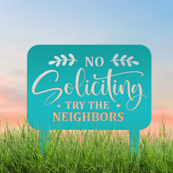No Soliciting Signage - Humorous Yard Decoration for Outdoor Spaces - Funny Metal Yard Stake - Cute Laser Cut Home Decor - Housewarming Gift