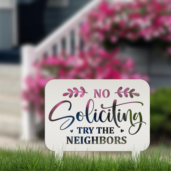 No Soliciting Signage - Humorous Yard Decoration for Outdoor Spaces - Funny Metal Yard Stake - Cute Laser Cut Home Decor - Housewarming Gift
