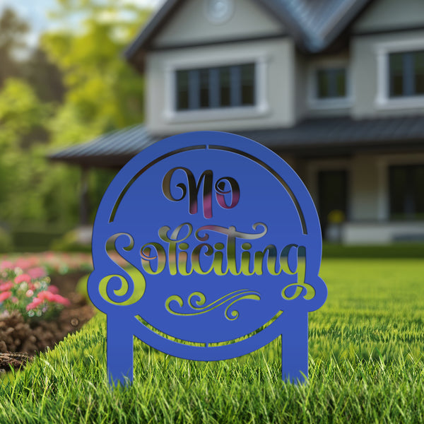No Soliciting Sign for Yard - Metal Stake for Home Security - Outdoor Entryway Welcome Sign - Charming Lawn Art - Unique Housewarming Gift