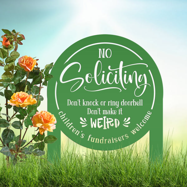 No Soliciting Sign for Home Decor - Funny Metal Yard Stake - Outdoor Decoration - Children's Fundraisers Welcome - Unique Housewarming Gifts