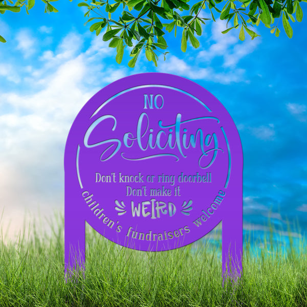 No Soliciting Sign for Home Decor - Funny Metal Yard Stake - Outdoor Decoration - Children's Fundraisers Welcome - Unique Housewarming Gifts