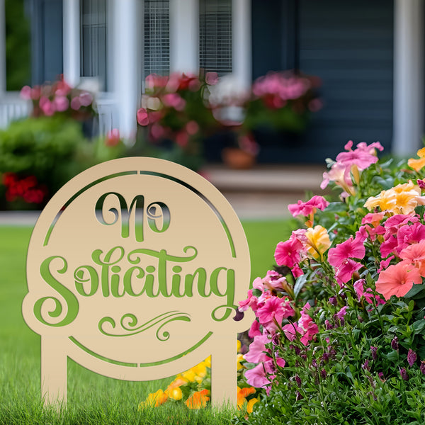 No Soliciting Sign for Yard - Metal Stake for Home Security - Outdoor Entryway Welcome Sign - Charming Lawn Art - Unique Housewarming Gift