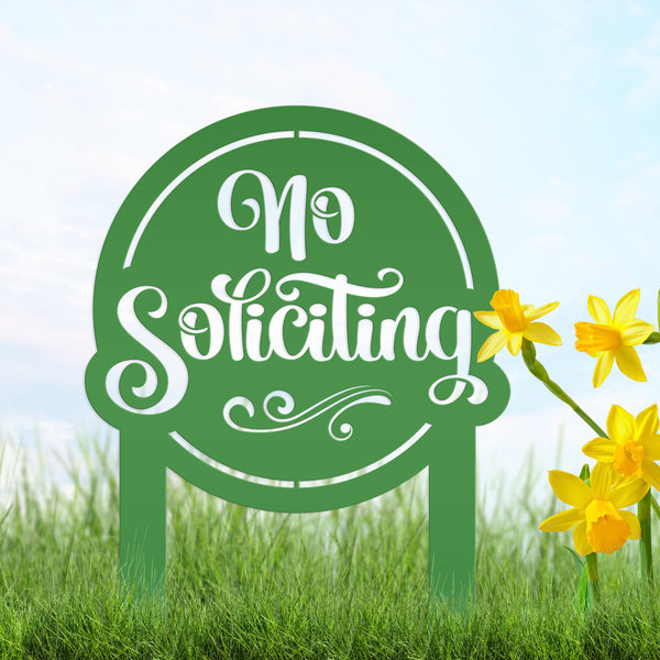 No Soliciting Sign for Yard - Metal Stake for Home Security - Outdoor Entryway Welcome Sign - Charming Lawn Art - Unique Housewarming Gift