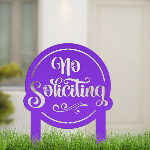No Soliciting Sign for Yard - Metal Stake for Home Security - Outdoor Entryway Welcome Sign - Charming Lawn Art - Unique Housewarming Gift