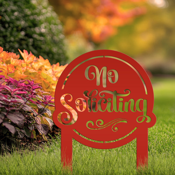 No Soliciting Sign for Yard - Metal Stake for Home Security - Outdoor Entryway Welcome Sign - Charming Lawn Art - Unique Housewarming Gift