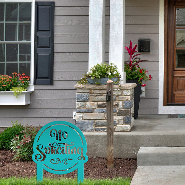 No Soliciting Sign for Yard - Metal Stake for Home Security - Outdoor Entryway Welcome Sign - Charming Lawn Art - Unique Housewarming Gift