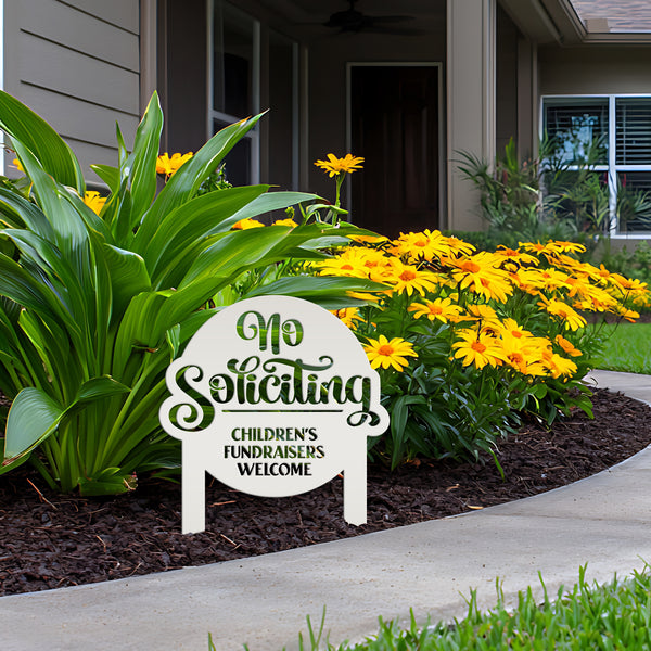 No Soliciting Sign - Children's Fundraisers Welcome Metal Yard Stake - Unique Entryway Display Signs - Novelty Lawn Art - Housewarming Gift