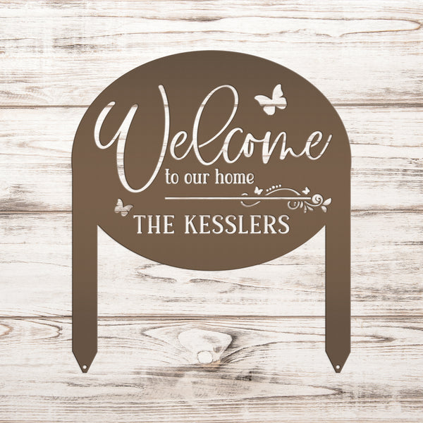 Charming Custom Welcome Sign for Your Home - Butterfly Metal Yard Stake - Welcoming Outdoor Lawn Decor - Personalized Housewarming Gifts