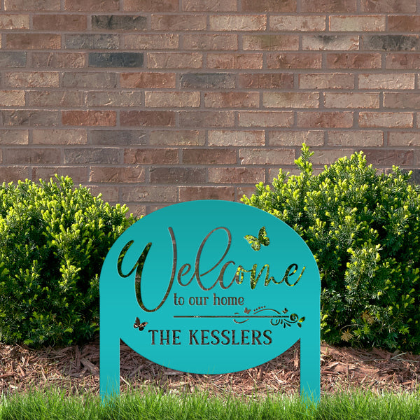 Charming Custom Welcome Sign for Your Home - Butterfly Metal Yard Stake - Welcoming Outdoor Lawn Decor - Personalized Housewarming Gifts