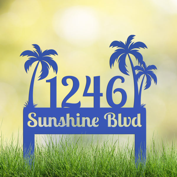 Personalized Palm Tree Address Metal Yard Stake - House Numbers-Beach Themed House-Beach House Address Yard Stake- Palm Tree Personalized Yard Stake