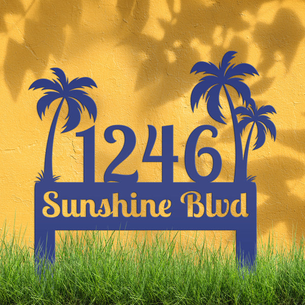 Personalized Palm Tree Address Metal Yard Stake - House Numbers-Beach Themed House-Beach House Address Yard Stake- Palm Tree Personalized Yard Stake
