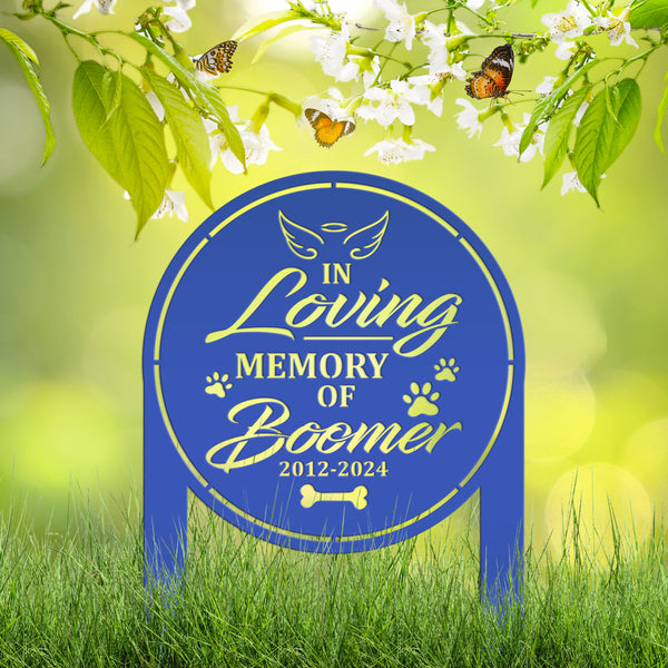 Custom Dog Memorial Metal Yard Stake - In Loving Memory - Personalized Pet Angel Wings Sign - Remembrance Dog Grave Marker - Sympathy Gifts