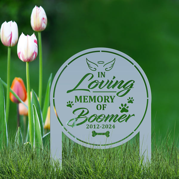 Custom Dog Memorial Metal Yard Stake - In Loving Memory - Personalized Pet Angel Wings Sign - Remembrance Dog Grave Marker - Sympathy Gifts