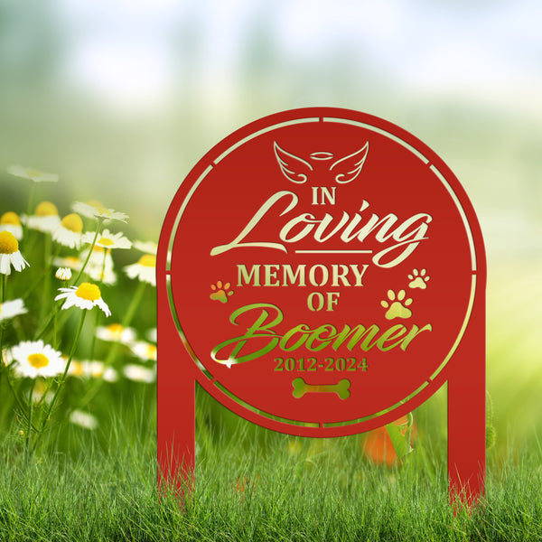 Custom Dog Memorial Metal Yard Stake - In Loving Memory - Personalized Pet Angel Wings Sign - Remembrance Dog Grave Marker - Sympathy Gifts