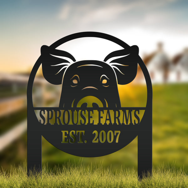 Metal Pig Farm Yard Stake for Personalized Outdoor Decor - Rustic Farmhouse Lawn Ornament - Custom Country Farming Sign - Housewarming Gift