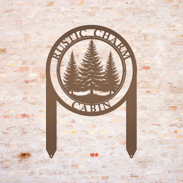 Monogram Metal Sign, Custom Name Sign with Pine Trees, Outdoor Yard Sign, Personalized Gift, Metal Yard Stake for entry way or front yard