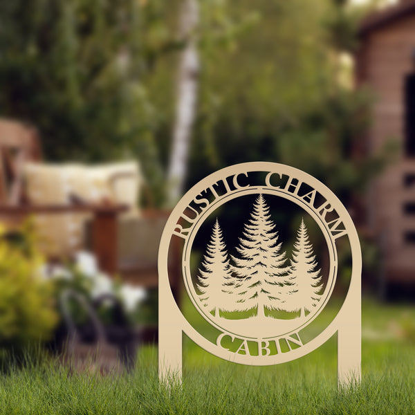 Monogram Metal Sign, Custom Name Sign with Pine Trees, Outdoor Yard Sign, Personalized Gift, Metal Yard Stake for entry way or front yard