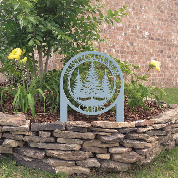 Monogram Metal Sign, Custom Name Sign with Pine Trees, Outdoor Yard Sign, Personalized Gift, Metal Yard Stake for entry way or front yard