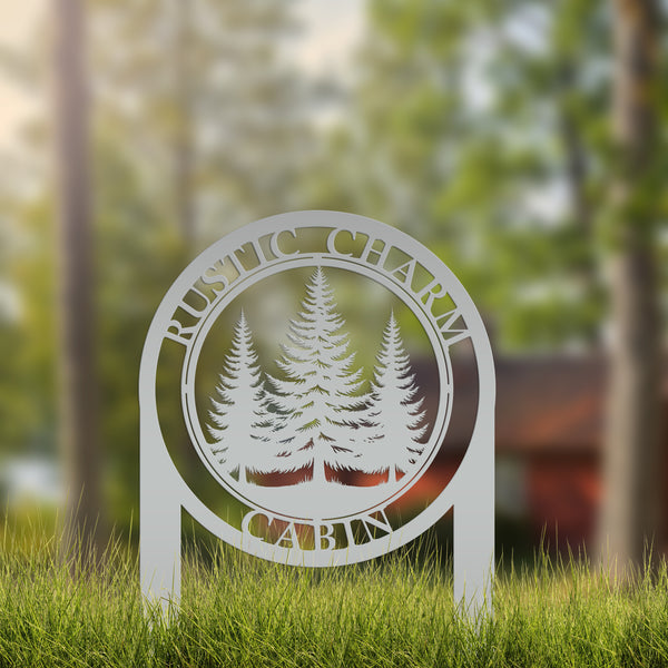 Monogram Metal Sign, Custom Name Sign with Pine Trees, Outdoor Yard Sign, Personalized Gift, Metal Yard Stake for entry way or front yard