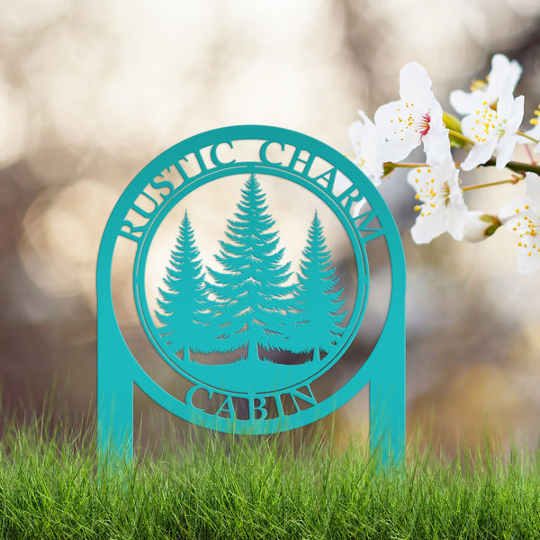 Monogram Metal Sign, Custom Name Sign with Pine Trees, Outdoor Yard Sign, Personalized Gift, Metal Yard Stake for entry way or front yard