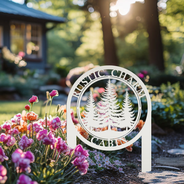 Monogram Metal Sign, Custom Name Sign with Pine Trees, Outdoor Yard Sign, Personalized Gift, Metal Yard Stake for entry way or front yard