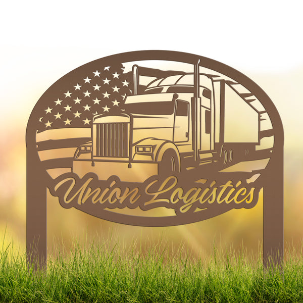 Semi-Truck Yard Stake, Metal Customized Big Rig Decor, 18-Wheeler Trucker Gift, Outdoor Steel Business Sign, Personalized Tractor Trailer