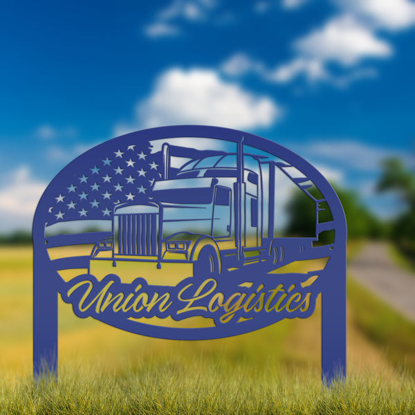 Semi-Truck Yard Stake, Metal Customized Big Rig Decor, 18-Wheeler Trucker Gift, Outdoor Steel Business Sign, Personalized Tractor Trailer
