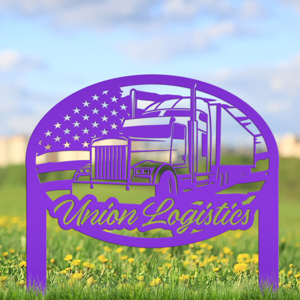 Semi-Truck Yard Stake, Metal Customized Big Rig Decor, 18-Wheeler Trucker Gift, Outdoor Steel Business Sign, Personalized Tractor Trailer