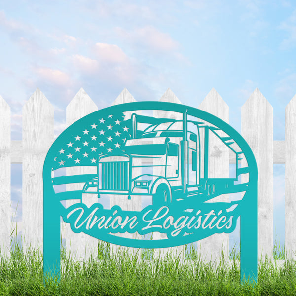 Semi-Truck Yard Stake, Metal Customized Big Rig Decor, 18-Wheeler Trucker Gift, Outdoor Steel Business Sign, Personalized Tractor Trailer