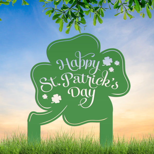Outdoor St. Patrick's Day Metal Yard Stake - Shamrock Decor-St. Patty Day Yard Decor-St. Patrick's Themed Decor