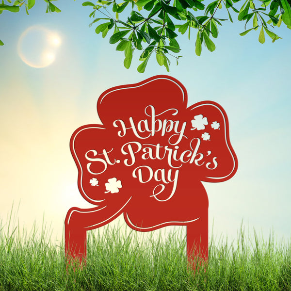 Outdoor St. Patrick's Day Metal Yard Stake - Shamrock Decor-St. Patty Day Yard Decor-St. Patrick's Themed Decor