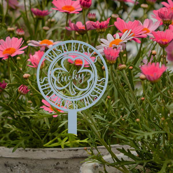 Outdoor Irish Kisses Metal Yard Stake - Outdoor St. Patrick's Day Decor-St. Patrick's Day Decor-St. Pattys Outdoor Decor