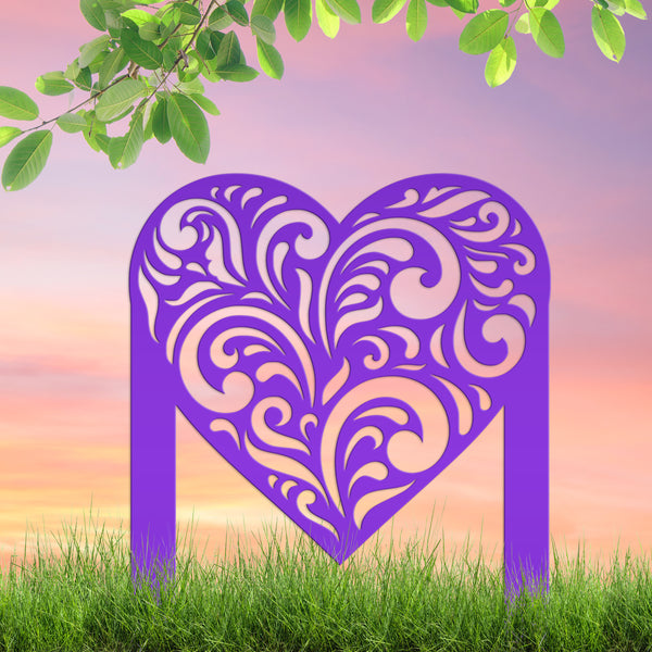 Outdoor Metal Heart Yard Stake - Valentine Day Decor- Paisly Scrolled Heart-Heart Shaped Yard Art-Lawn Art-Yard Sign