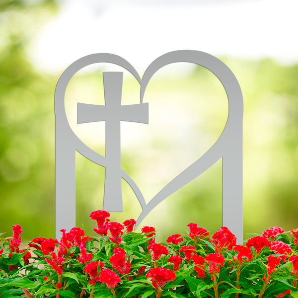 Outdoor Christian Heart Cross Metal Yard Stake - Valentine Decor-Heart Shaped Outdoor Decor-Valentines Garden Decor