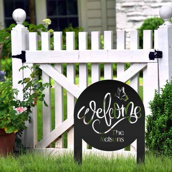 Custom Welcome Metal Yard Sign – Personalize Your Entryway Decor - Cute Welcoming Metal Sign - Laser Cut Lawn Decoration - Housewarming Gift