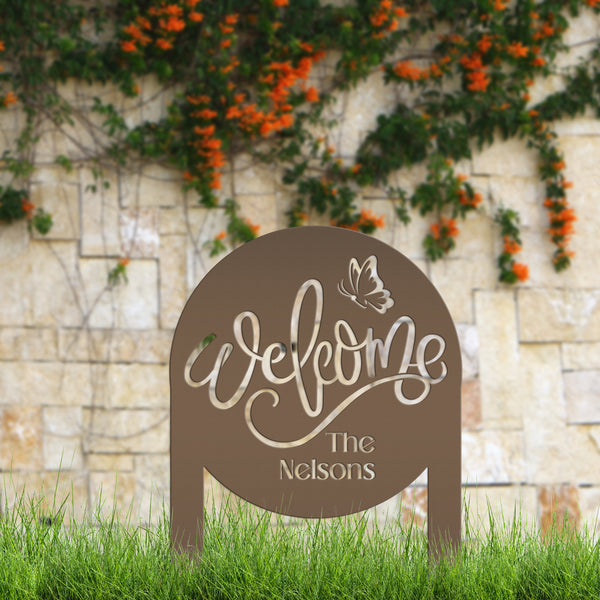 Custom Welcome Metal Yard Sign – Personalize Your Entryway Decor - Cute Welcoming Metal Sign - Laser Cut Lawn Decoration - Housewarming Gift
