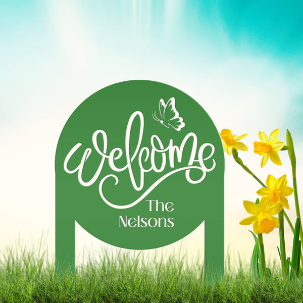 Custom Welcome Metal Yard Sign – Personalize Your Entryway Decor - Cute Welcoming Metal Sign - Laser Cut Lawn Decoration - Housewarming Gift